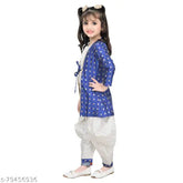 White checked cotton blend kurta salwar with coti suit for girls party wear, size 6-7 years